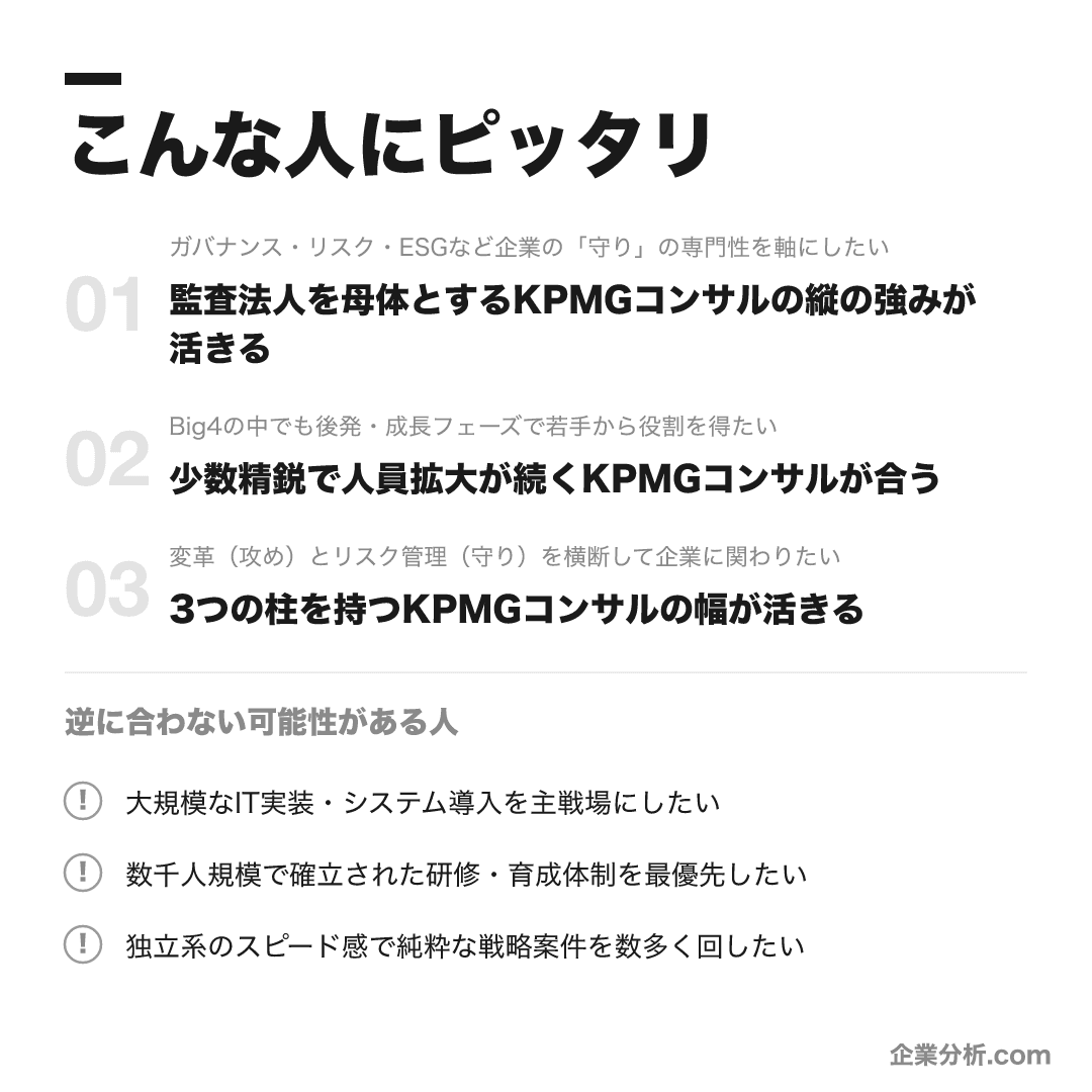 KPMGコンサルティングが合う人・合わない可能性がある人の早見表