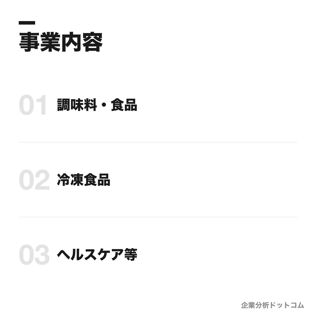 味の素の事業内容: 調味料・食品、冷凍食品、ヘルスケア等