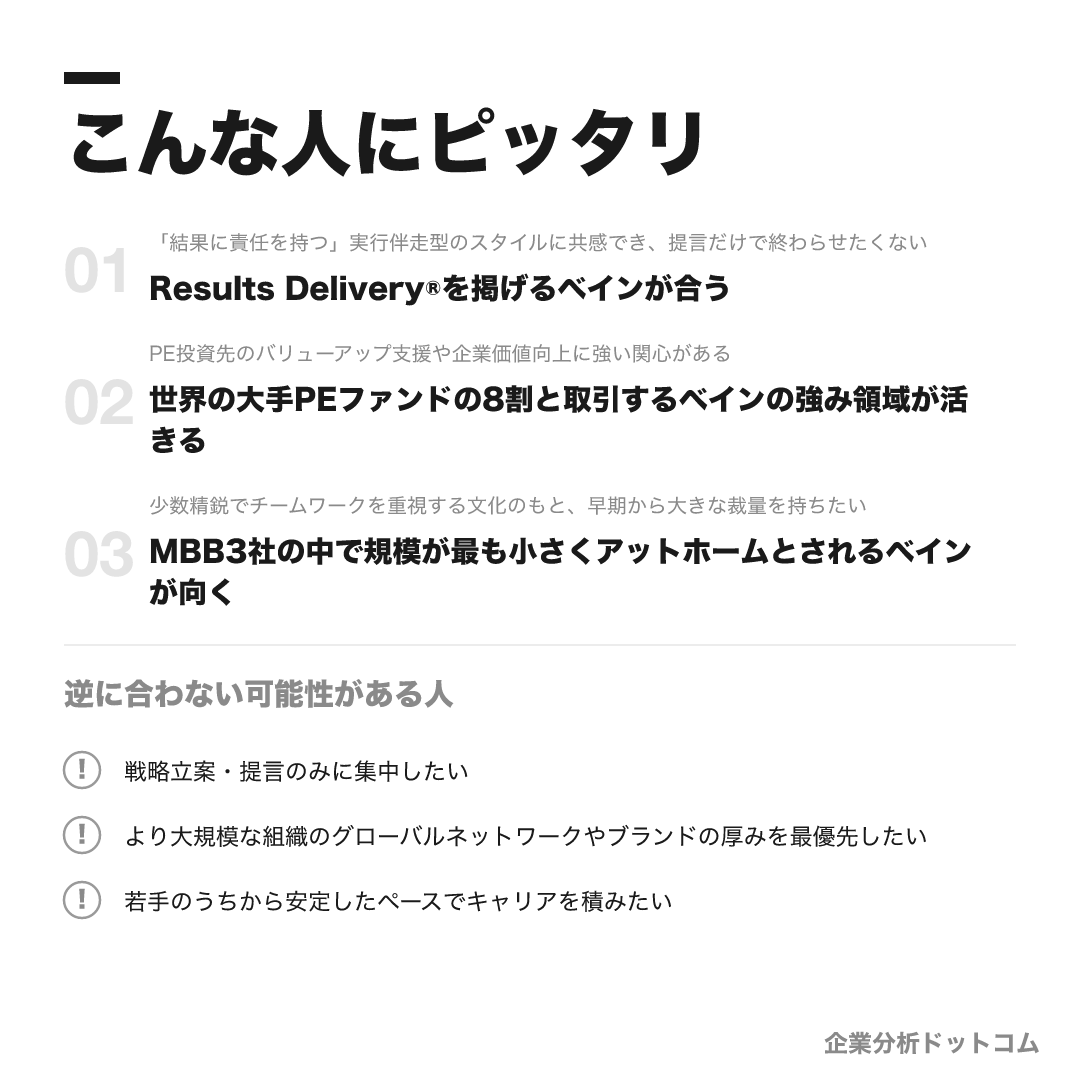 ベイン・アンド・カンパニーが合う人・合わない可能性がある人の早見表