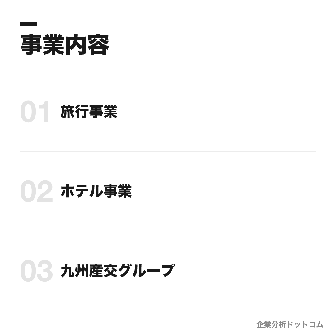 株式会社エイチ・アイ・エス(H.I.S.)の事業内容: 旅行事業、ホテル事業、九州産交グループ