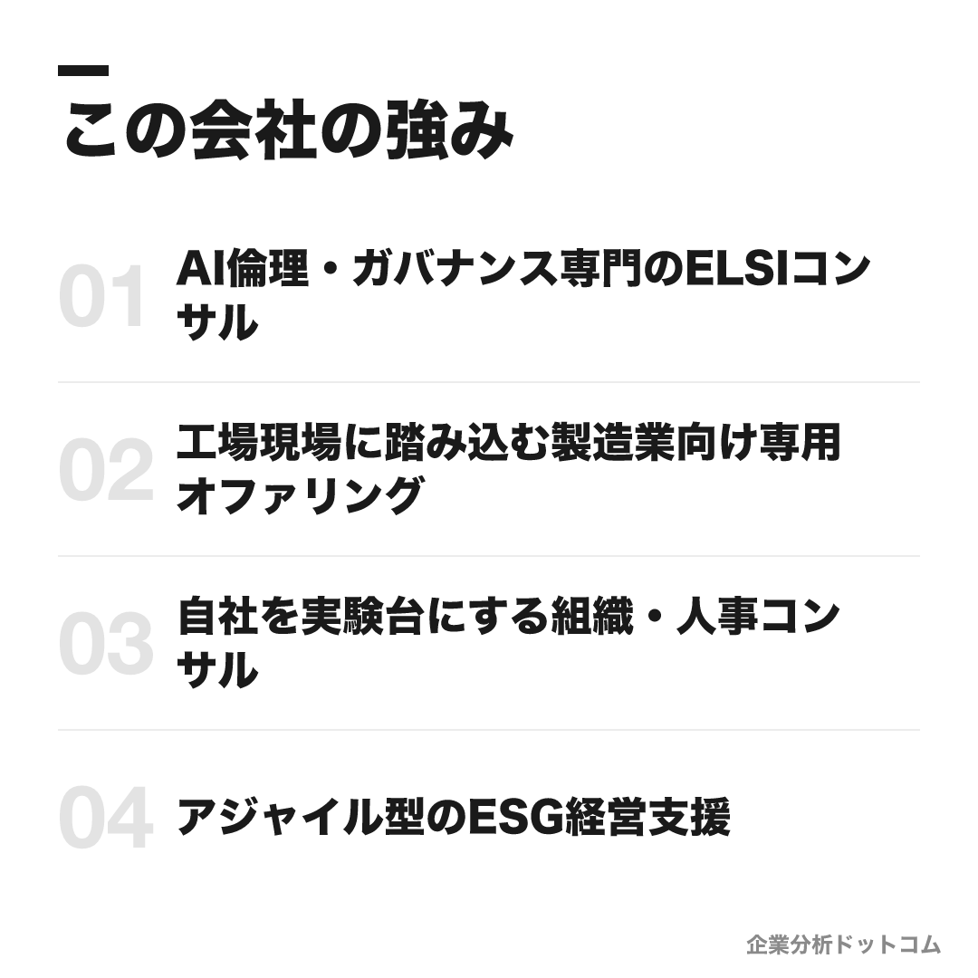 日立コンサルティングの強み: AI倫理・ガバナンス専門のELSIコンサル、工場現場に踏み込む製造業向け専用オファリング、自社を実験台にする組織・人事コンサル、アジャイル型のESG経営支援