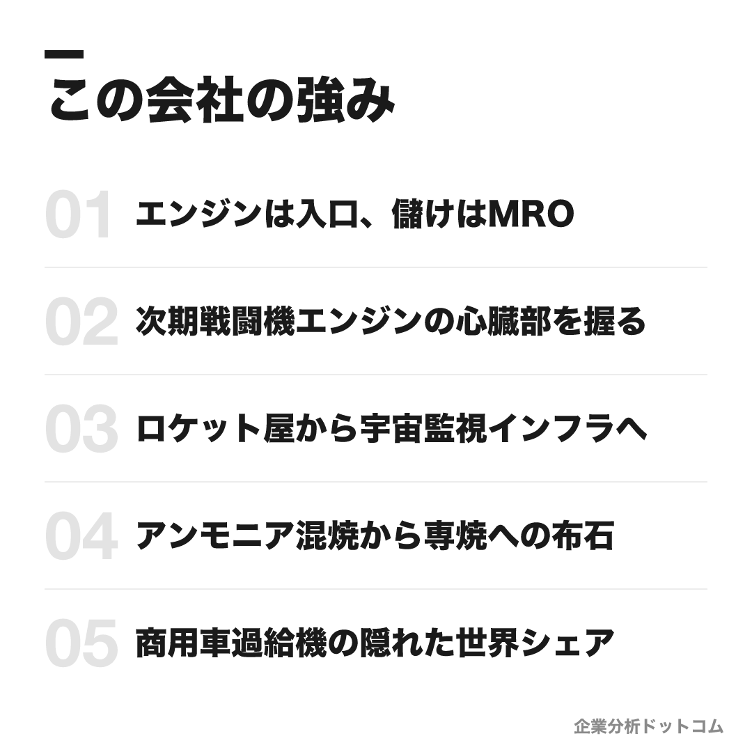 IHIの強み: エンジンは入口、儲けはMRO、次期戦闘機エンジンの心臓部を握る、ロケット屋から宇宙監視インフラへ、アンモニア混焼から専焼への布石、商用車過給機の隠れた世界シェア