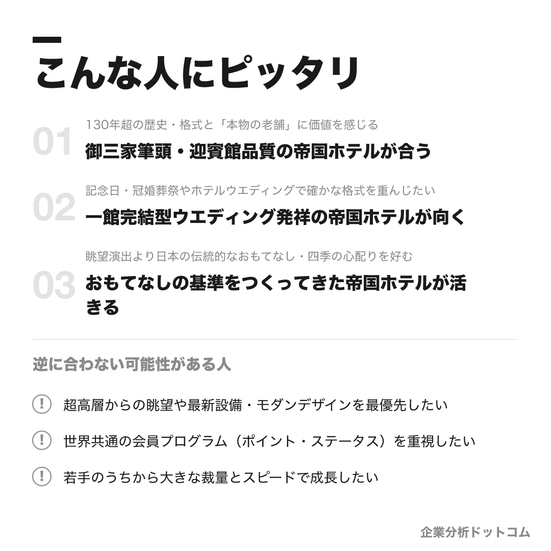 帝国ホテルが合う人・合わない可能性がある人の早見表