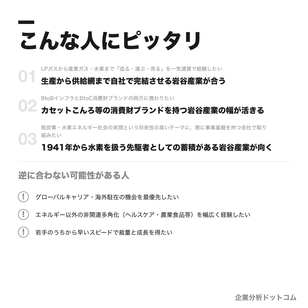 岩谷産業が合う人・合わない可能性がある人の早見表