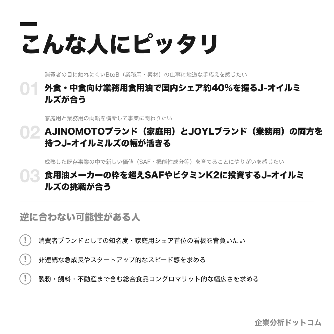 J-オイルミルズが合う人・合わない可能性がある人の早見表