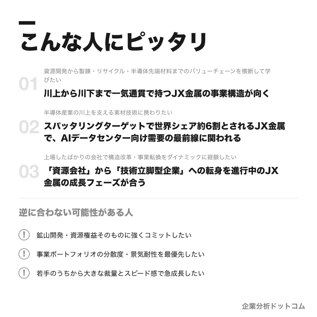 JX金属が合う人・合わない可能性がある人の早見表
