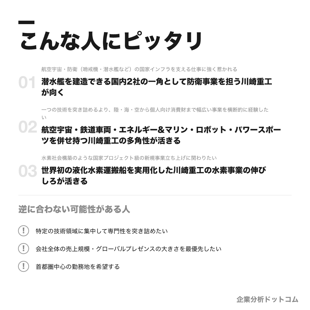 川崎重工が合う人・合わない可能性がある人の早見表