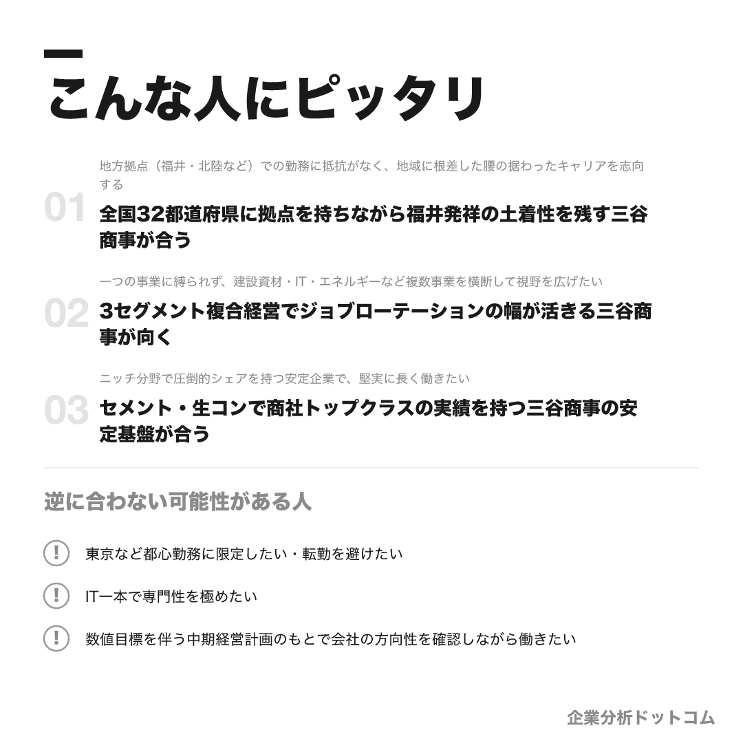 三谷商事が合う人・合わない可能性がある人の早見表