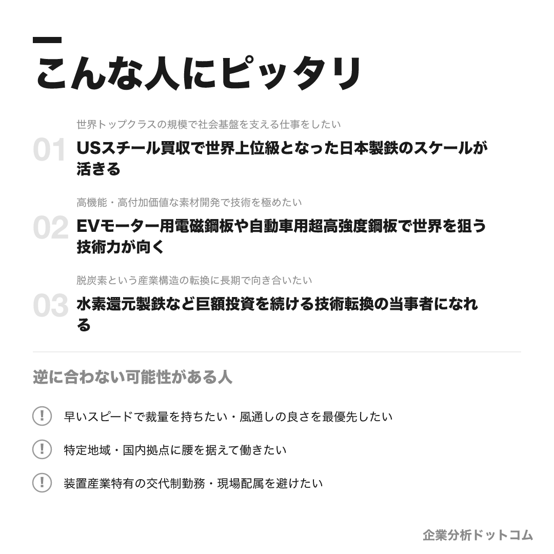 日本製鉄が合う人・合わない可能性がある人の早見表