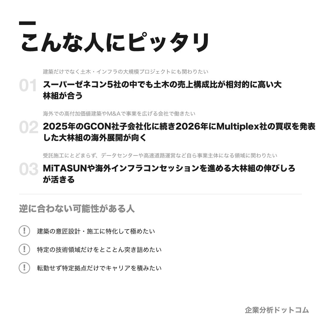 大林組が合う人・合わない可能性がある人の早見表