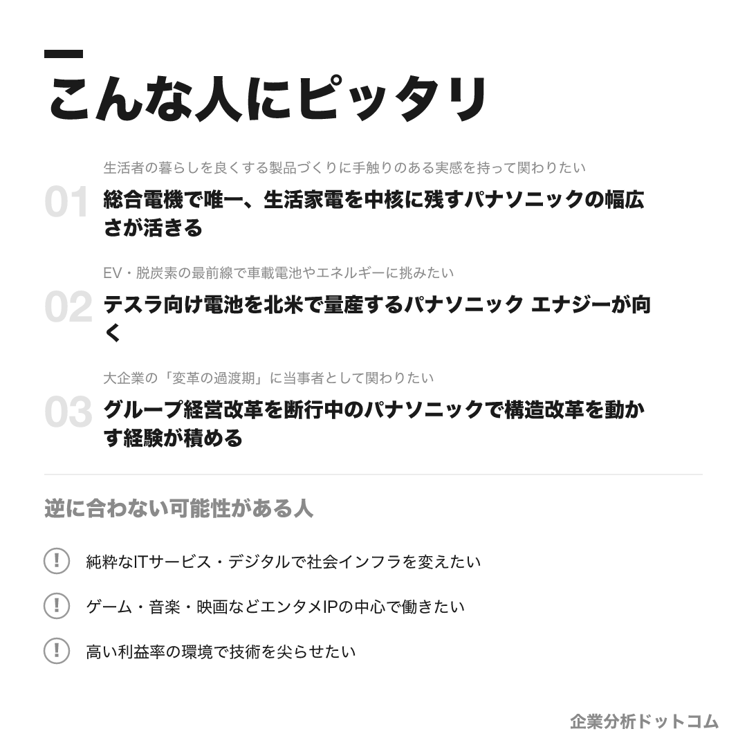 パナソニックが合う人・合わない可能性がある人の早見表