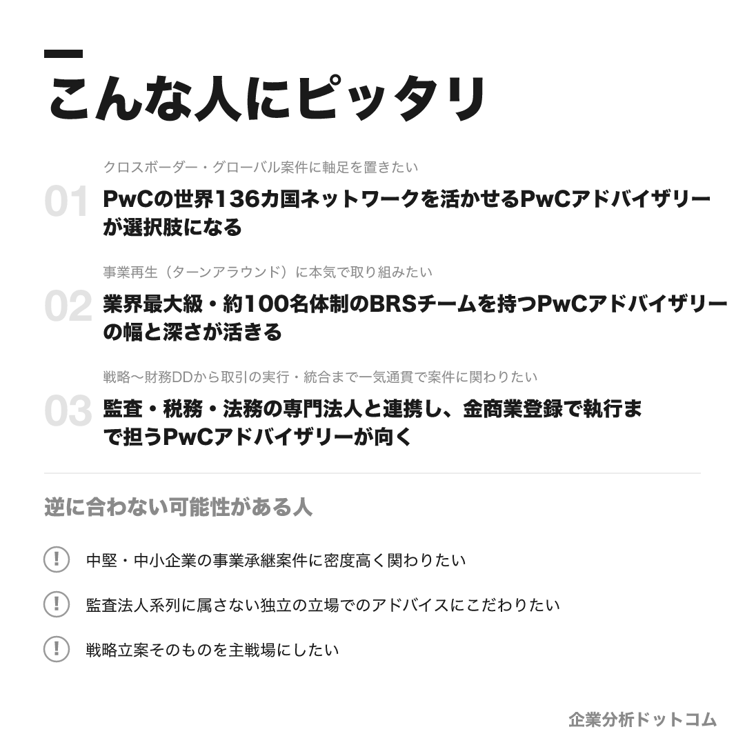 PwCアドバイザリーが合う人・合わない可能性がある人の早見表