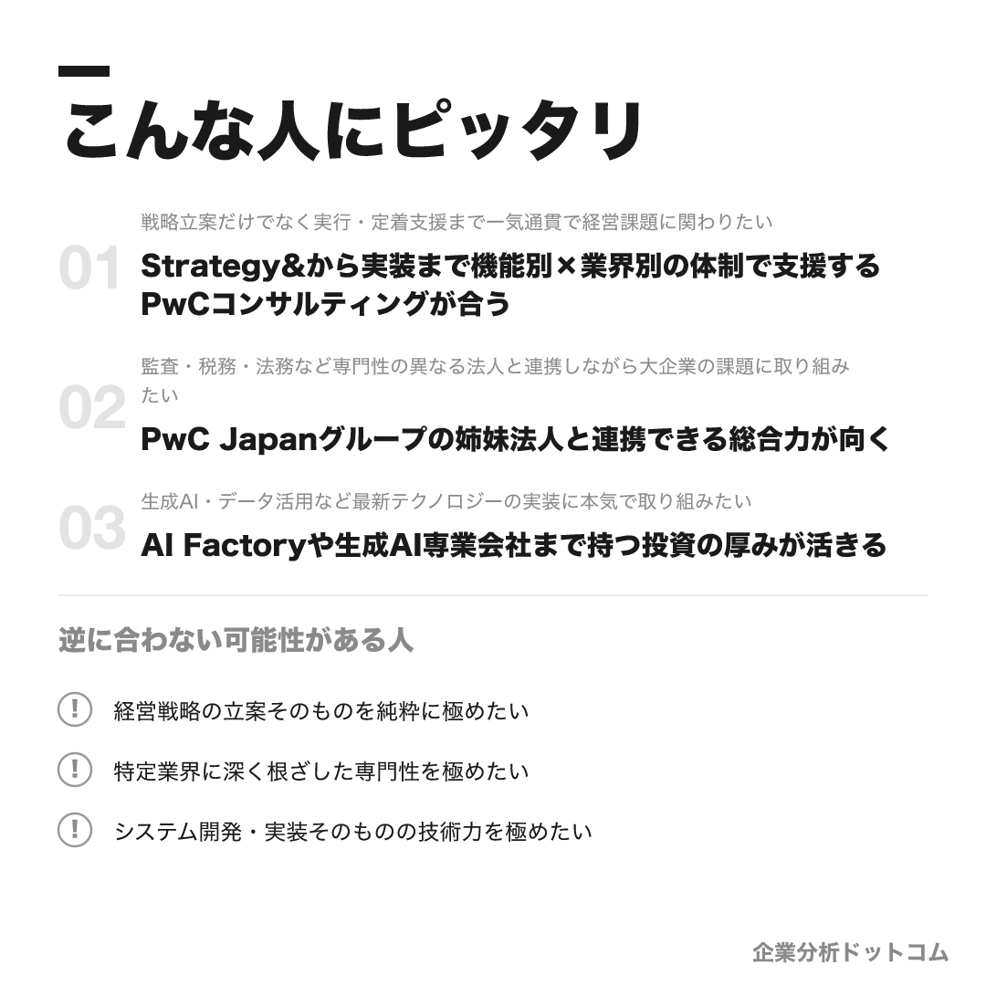 PwCコンサルティングが合う人・合わない可能性がある人の早見表