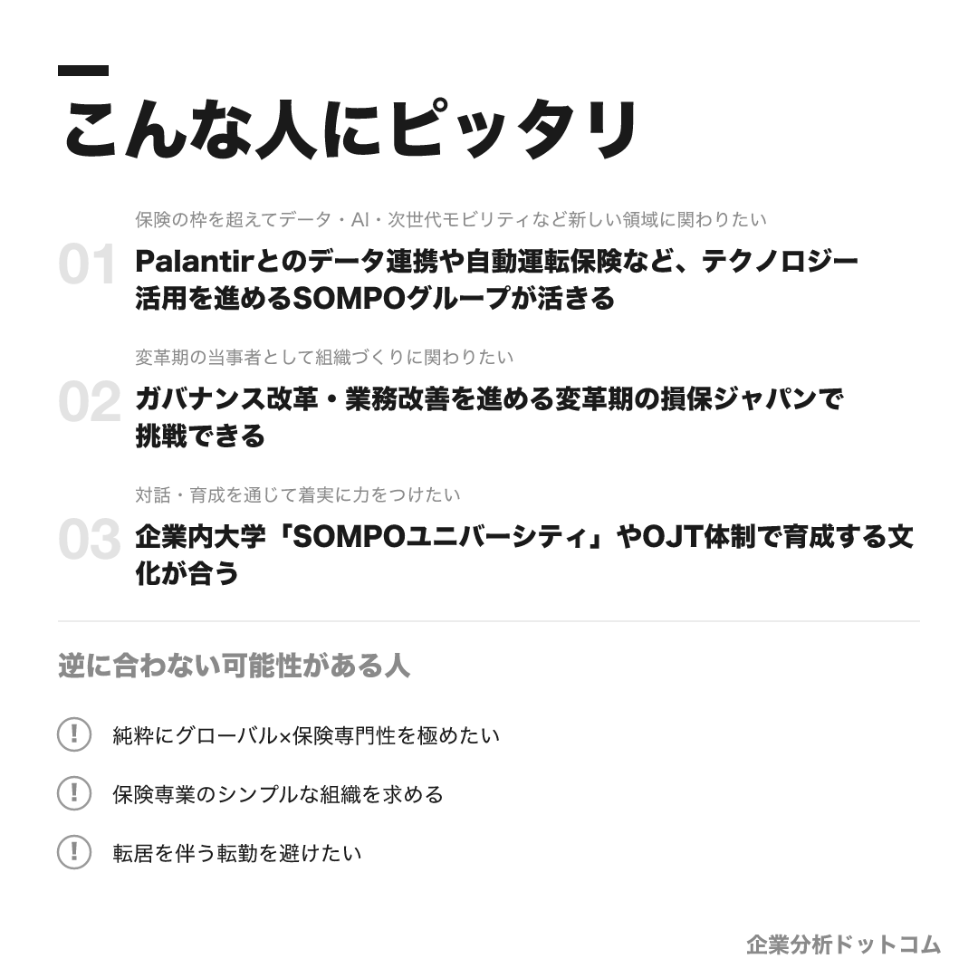 損保ジャパンが合う人・合わない可能性がある人の早見表