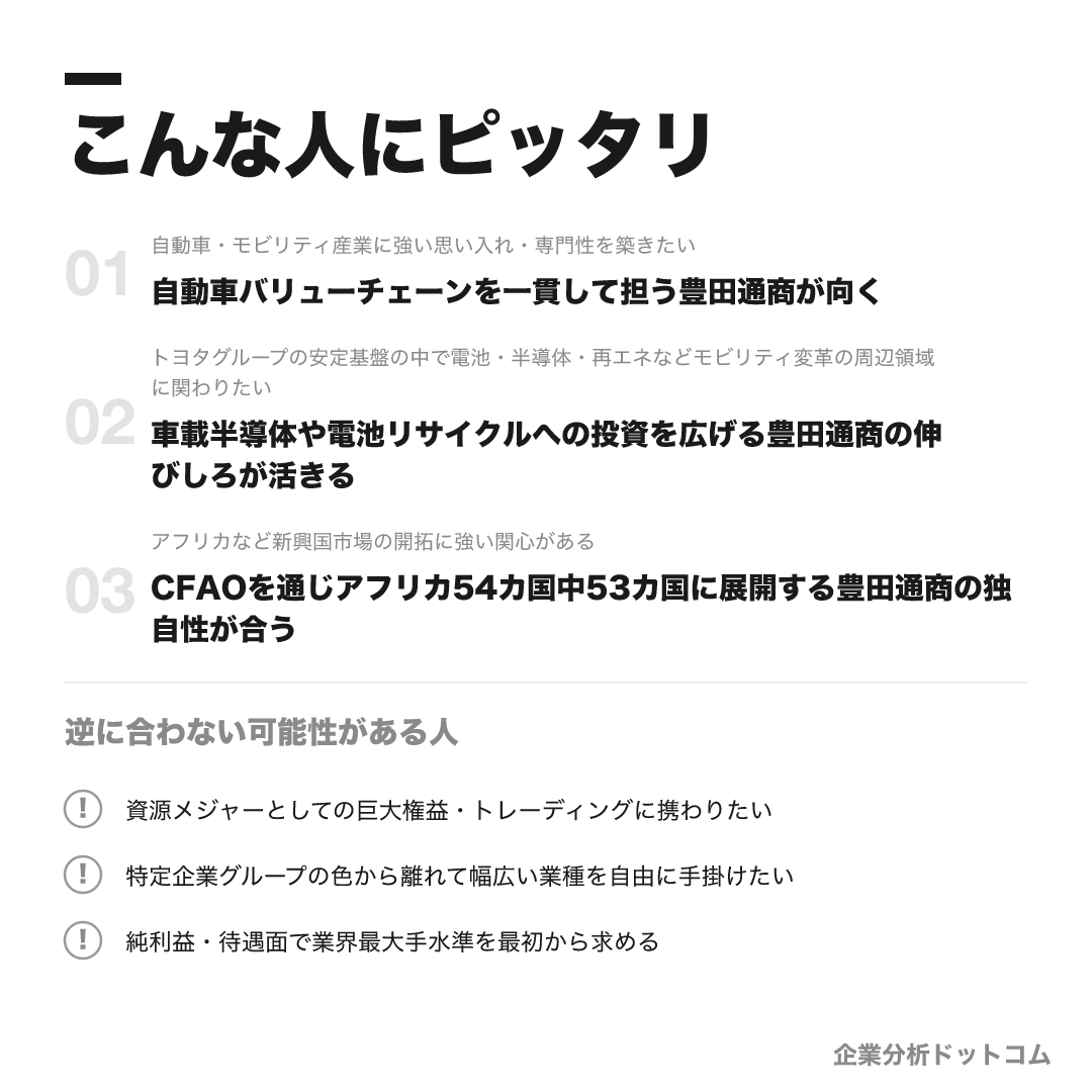 豊田通商が合う人・合わない可能性がある人の早見表